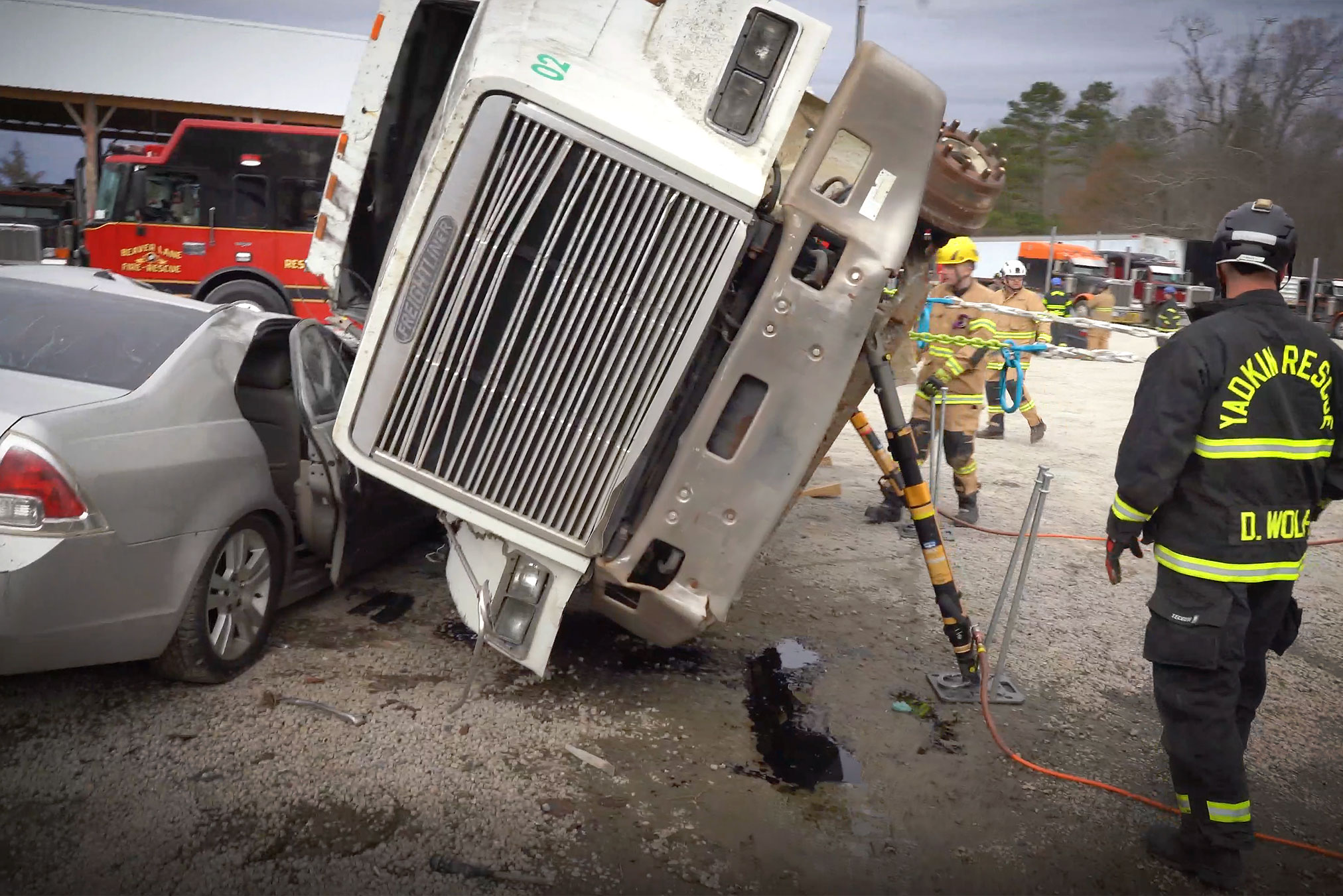 Featured image for “Heavy Lifting and Stabilization Training: Semi Truck Rolled on Top of Car”