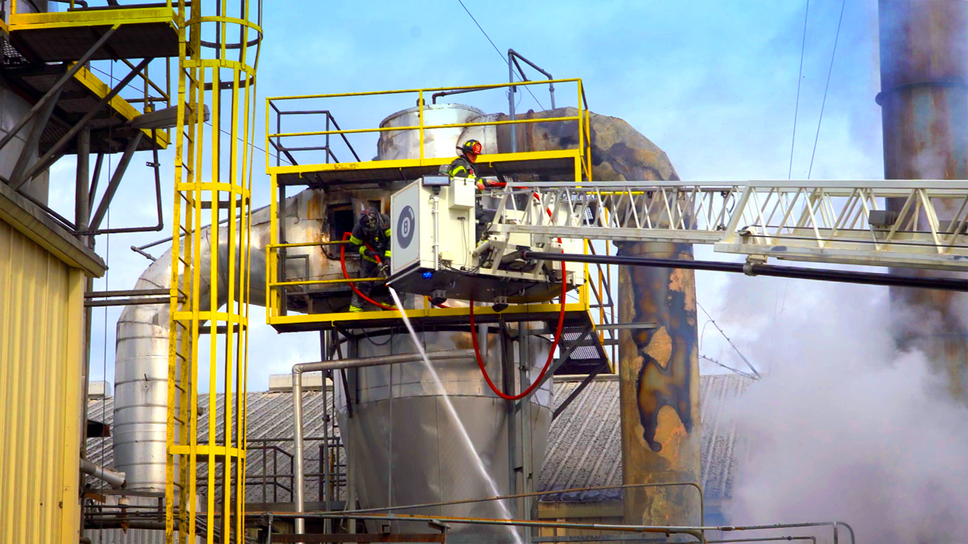 Featured image for “Beaver Lane Fire-Rescue crew tackles an industrial fire with their Tower 8”