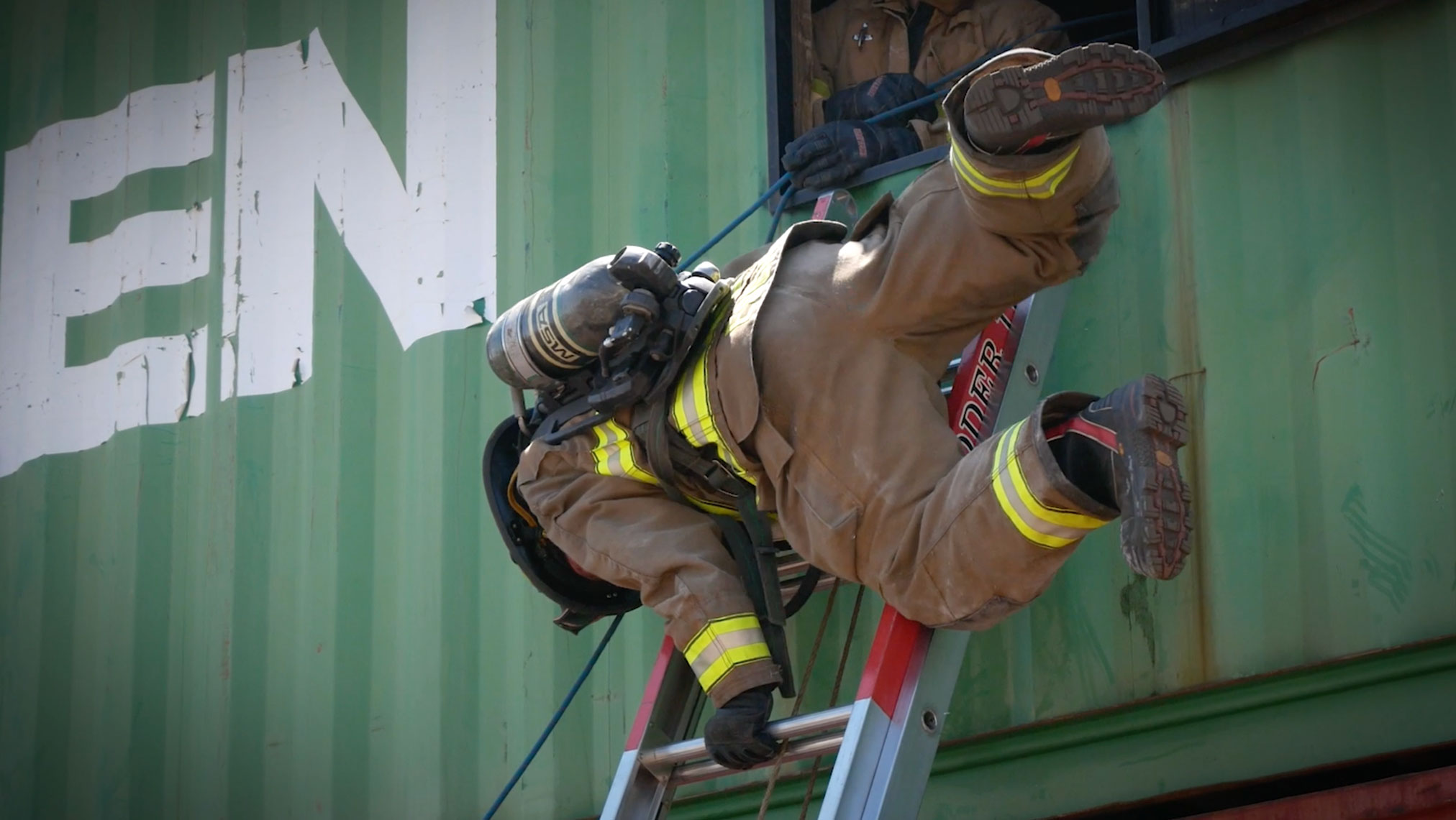 Featured image for “Firefighter Ladder Hook Two Grab Four | Firefighter Bailout Training”